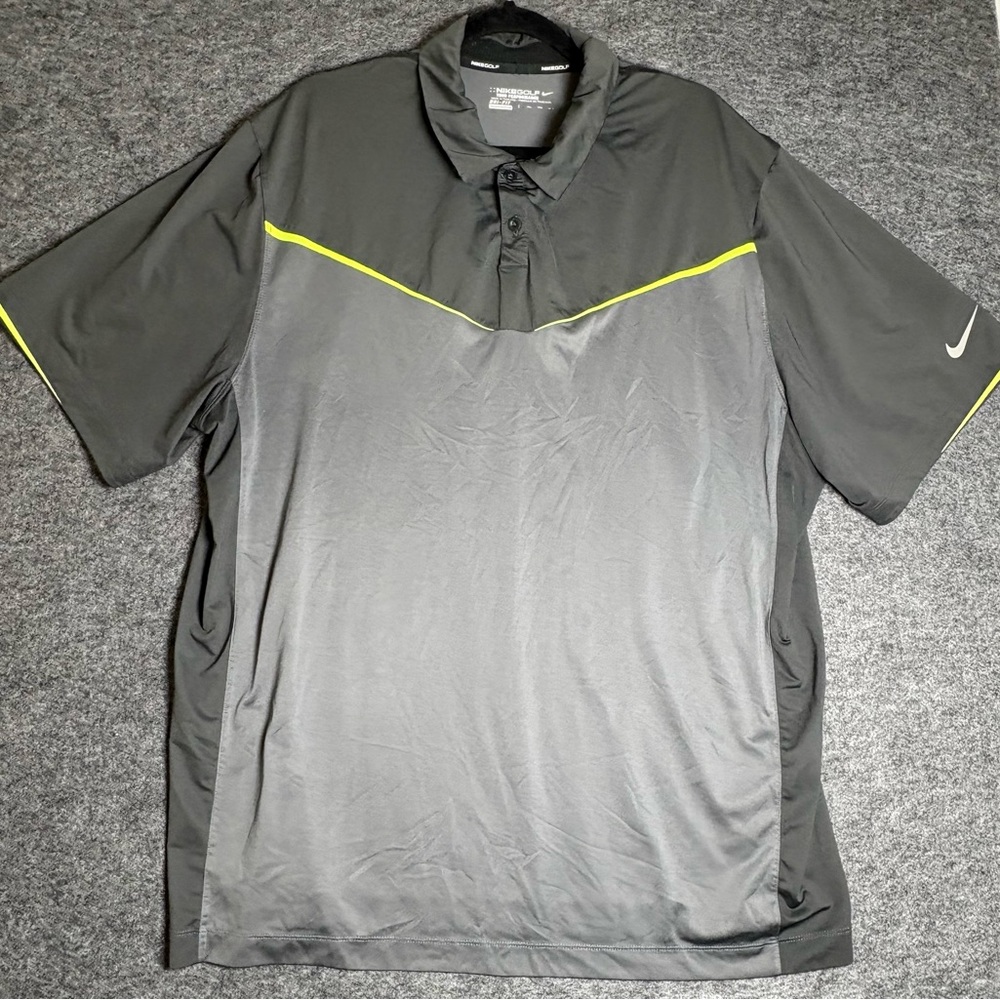 Nike Men's Dri-Fit Town Performance Dark Gray Yellow Accent Polo Golf Shirt XXL